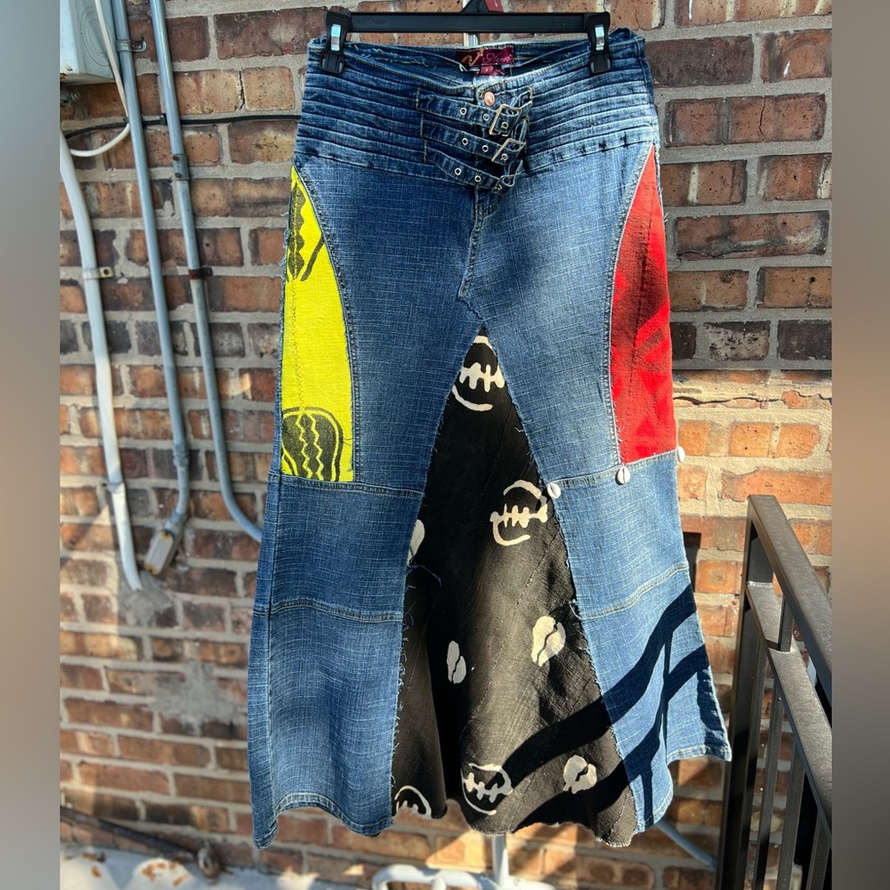 Custom African fabric/blue jean skirt size 5